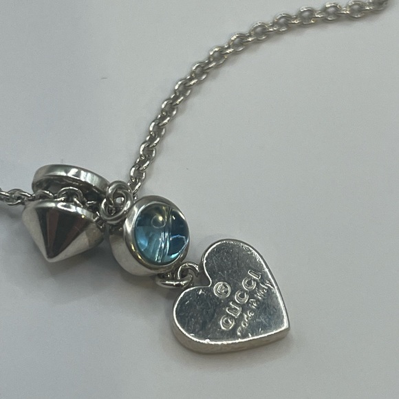 Gucci Necklace With Heart & Topaz Pendant In 925 Sterling Silver 16" - Picture 12 of 12